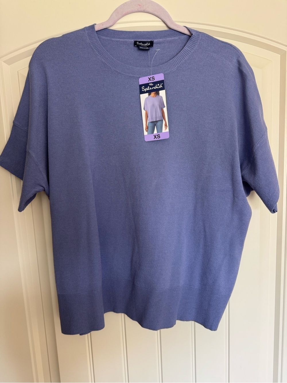 Splendid Short-Sleeve Knit Top in Lavender Blue - XS